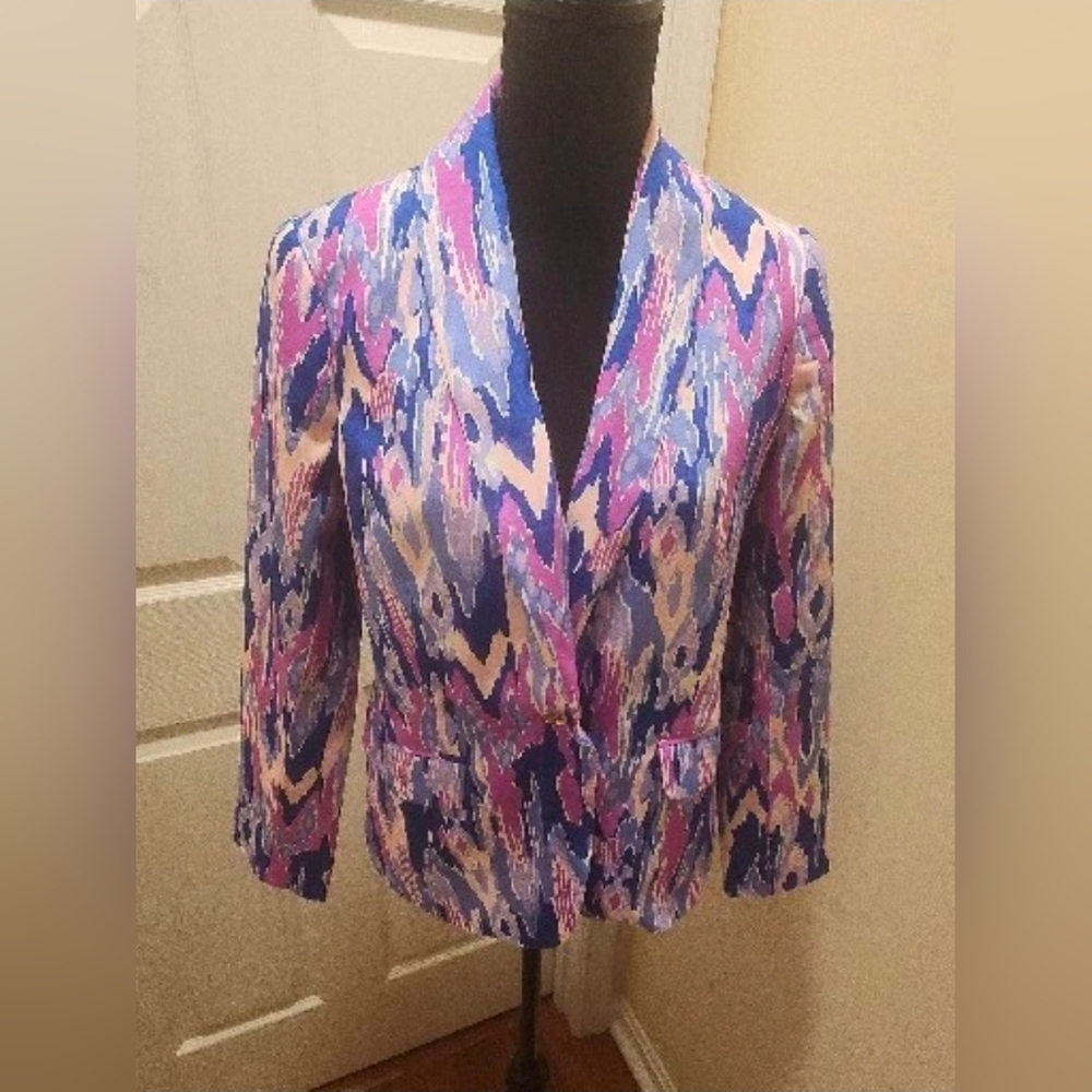 Lilly Pulitzer Saffron Padded Shoulder Multicolored Blazer One Too Many Sz 4